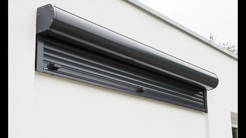 Toldo cofre cerrado mostrando acabado aluminio lacado en fachada